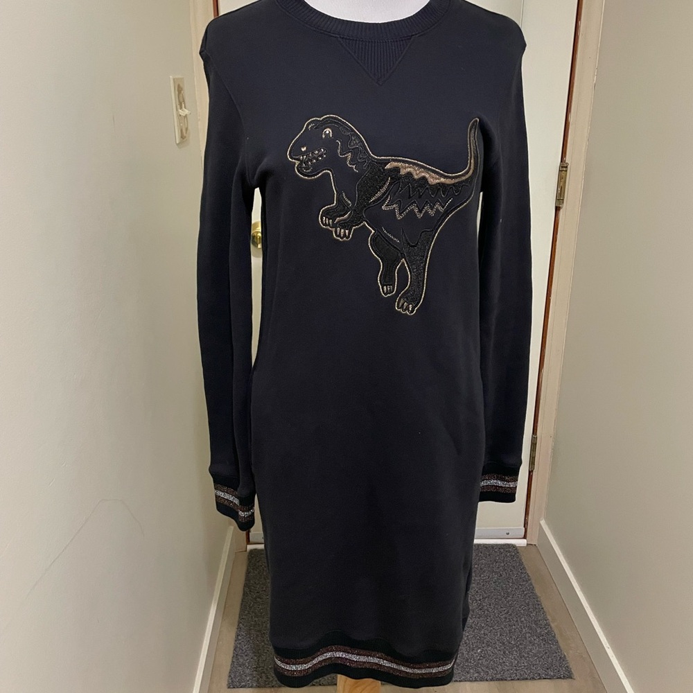 Coach Black Long Sleeve Dress with Dinosaur Design